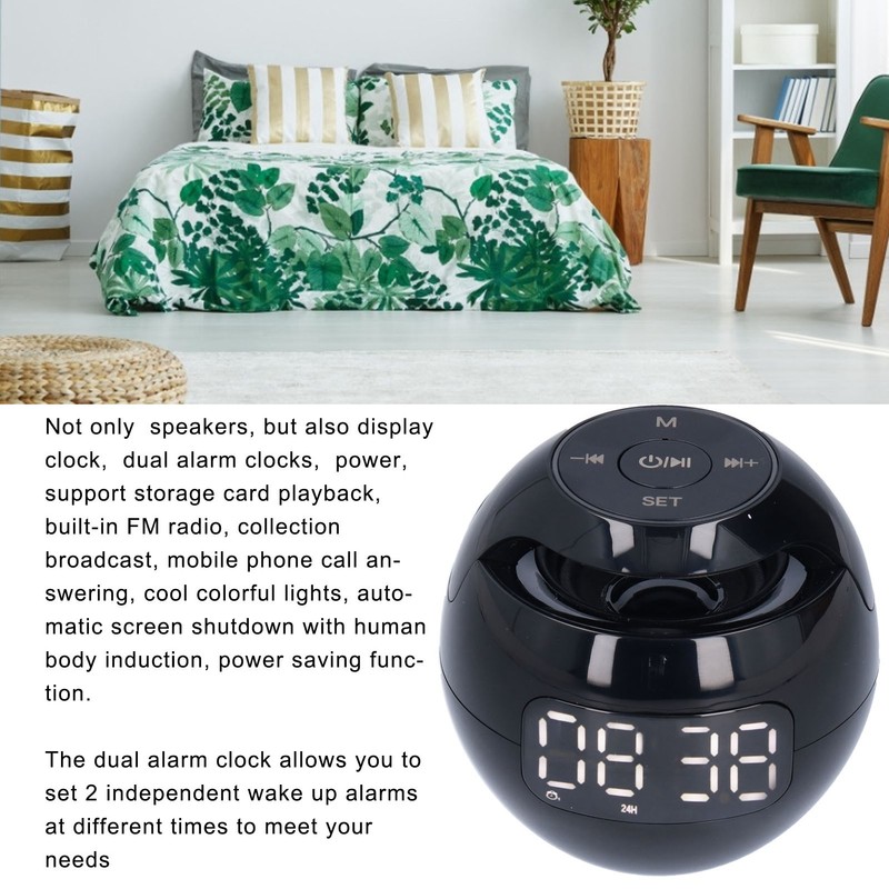 Multifunctional Bluetooth 5.0 Alarm Clock Speaker Rechargeable Ball Shape Portable
