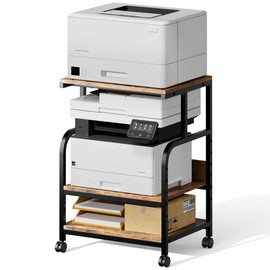 Printer Stand, 19.68×15.75×27.55 Printer Table with Adjustable Storage Shelf, 3 Tier Rolling Cart with Wheels, Space Saving Desk for Home Office, Mini Fridge & Heat Press Stand, Rustic Brown