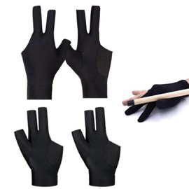 KLHCDUO 4PCS Billiard Gloves, Left Hand 3-Finger Gloves, Non-Slip Breathable High Elastic Unisex Professional Billiard Gloves (Black)