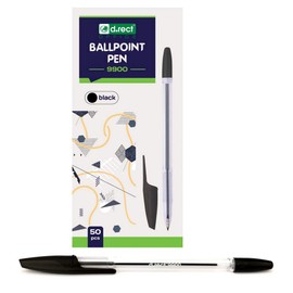 D.RECT Ballpoint Pen Set of 50 – Pens with Transparent Lid – Ballpoint Pen with Tungsten Carbide Ball, Black