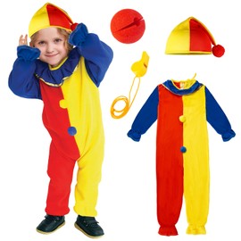 Clown Costume Children's Set, Carnival Outfit with Clown Nose Rainbow Hat and Whistles, Rainbow Clown Costume Women Men, Perfect for 5-8 Years, Carnival, Birthday Parties and Cosplay, Sizes 110 120