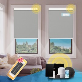 DENFOON Motorized Blinds with Remote,Thermal Electric Blinds【Solar Panel】,Customizable Automatic Roller Shades, Blackout Remote Control Blinds for Windows Upgrade to Smart Blinds, Gray,33" W x 72" H