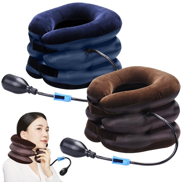 Pack of 2 Inflatable Cervical Traction: Adjustable Head and Neck Stretcher, Portable Neck Stretcher, Neck Pull Device, Neck Cervical Traction for Neck Pain and Cervical Spine Pressure