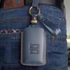 Blue Car Key Card Case Top Layer Cowhide Genuine Leather