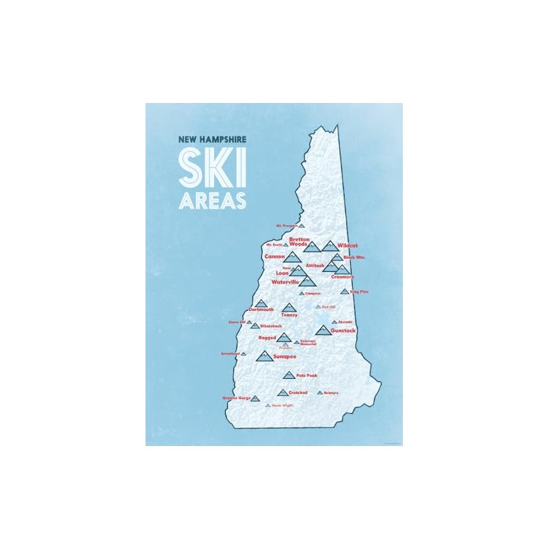 New Hampshire Ski Resorts Map 18x24 Poster (White & Light