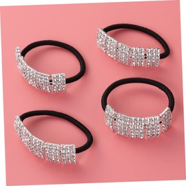 Healeved 4 Pcs Rhinestone Crystal Hair Ties for Women Stretchy No Crease Elastic Ponytail Holders Multipurpose Ribbon Bands as Hair Accessories and Bracelets for Daily Use