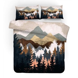 REALIN Hawthorn Bedding 3D Duvet Cover Set Japan Forest Mountain River Bed Sets 2/3/4PCS Quilt Covers/Sheets/Pillow Shams,Twin/Full/Queen/King (King-229x259cm-3PCS,E)