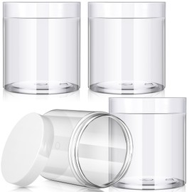 Patelai 4 Pieces Round Wide-mouth Leak Proof Plastic Container Jars with Lids for Travel Storage Makeup Beauty Products Face Creams Oils Salves Ointments DIY Making(16 Ounce,White)