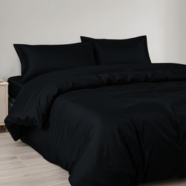 LINENWALAS 100% Eucalyptus Silk Duvet Cover Set, Luxury Tencel Lyocell Cooling Duvet Cover Set, Softer than Egyptian Cotton, Natural Moisture Wicking, Anti-Allergy Quilt Cover (Single, Jet Black)