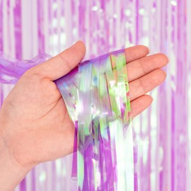 BRAVESHINE Pack of 2 Iridescent Fringe Foil Curtain, Multicoloured Metallic Tinsel Curtains, Shimmering Curtain with Foil Fringes for Birthday, Wedding, Christmas Party (Purple, 1 x 2 m)