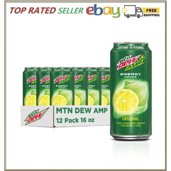 Mtn Dew AMP Energy Drink, Original Flavor, 16oz Cans (12