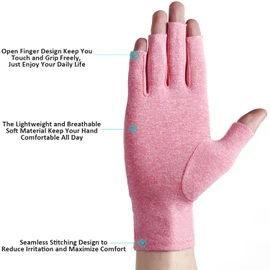 Cedcoe 2 Pairs Arthritis Gloves Fingerless Compression Gloves for Relieve Hand Pain, Rheumatoid, Osteoarthritis, Tendonitis, Carpal Tunnel for Women and Men to Daily Work (Pink, Large)