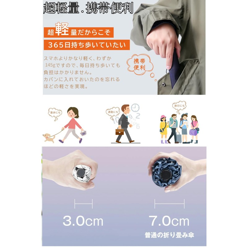 Parasol, UV Protection, 100 % Light Blocking, Folding, Rain Umbrella,