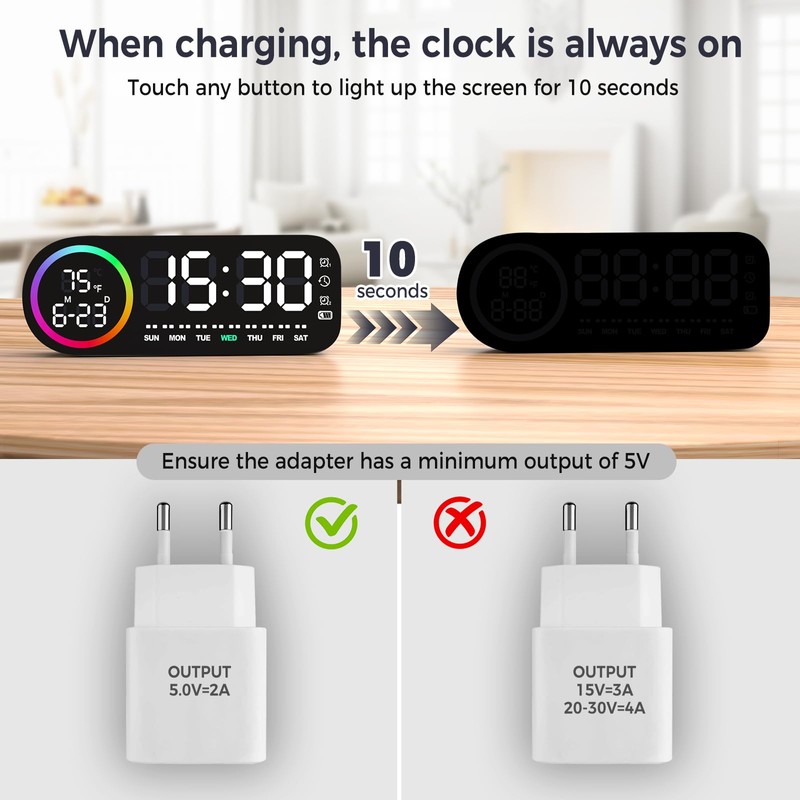 Vinabo Digital Alarm Clock with 7 Color Night Light, 4