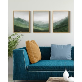 SHENIFY Fog Pine Green Tree Forest Canvas Wall Art 11x14in Framed Nordic Nature Modern Mountain Artwork Prints Decor - Natural Framed