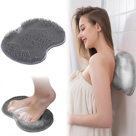 1 cepillo para polvo de silicona para baño con ventosas y ventosas, para lavado de baño, exfoliante de piel muerta (L-gris)