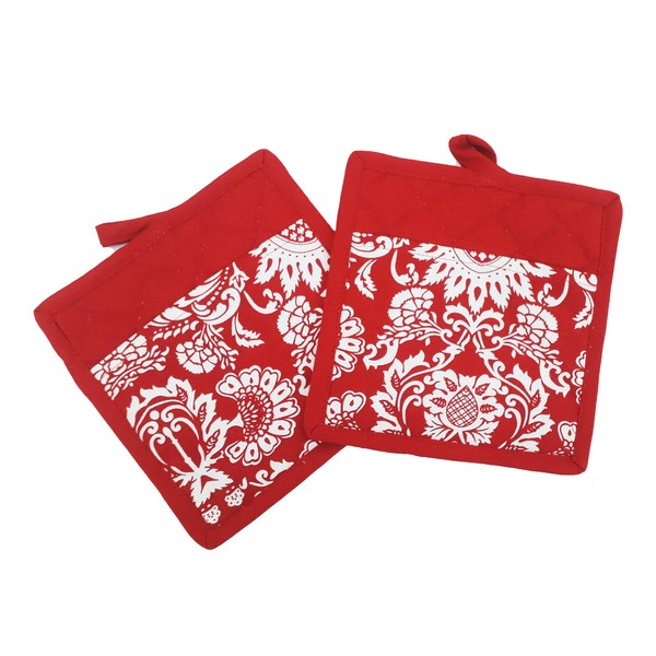 Juego de 2 soportes para ollas, color rojo, 100% algodón,
