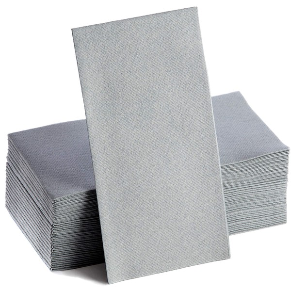 Gray Napkins | Linen Feel Guest Disposable Cloth Like Paper Lunch Napkins | Hand Towels | Soft, Absorbent, Paper Hand Napkins for Kitchen, Bathroom, Parties, Weddings, Dinners Or Events | 50 Pack