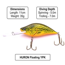 EVERBAY DORADO Wobbler Fishing Lure - Artificial Hard Crankbait - Fishing Tackle, Topwater Life-Like Swimbait for Pike Zander Trolling and Long Cast in Freshwater, Floating - HURON 11cm YPK
