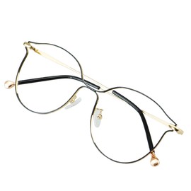 VisionGlobal Blue Light Blocking Glasses for Women, Anti Eyestrain, Computer Reading, TV Glasses, Stylish Oval Frame, Anti Glare (Gold Black, 1.75 Magnification)