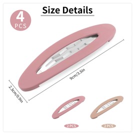 4PCS Large Snap Hair Clips for Women, Snap Hair Barrettes for Girls, Matte Snap Clips for Hair, Hair Pins for Girls, Medium Barrettes Hair Accessories (3.5Inch,Pink)