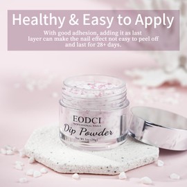 EODCI Pink Color Dip Powder Nail Transparent Crystal Dried Flower, Dipping Powder - Nail Art Starter Manicure DIY No Needed Nail Lamp Curing Nail Color for Professionals & At-Home DIY - 1 oz