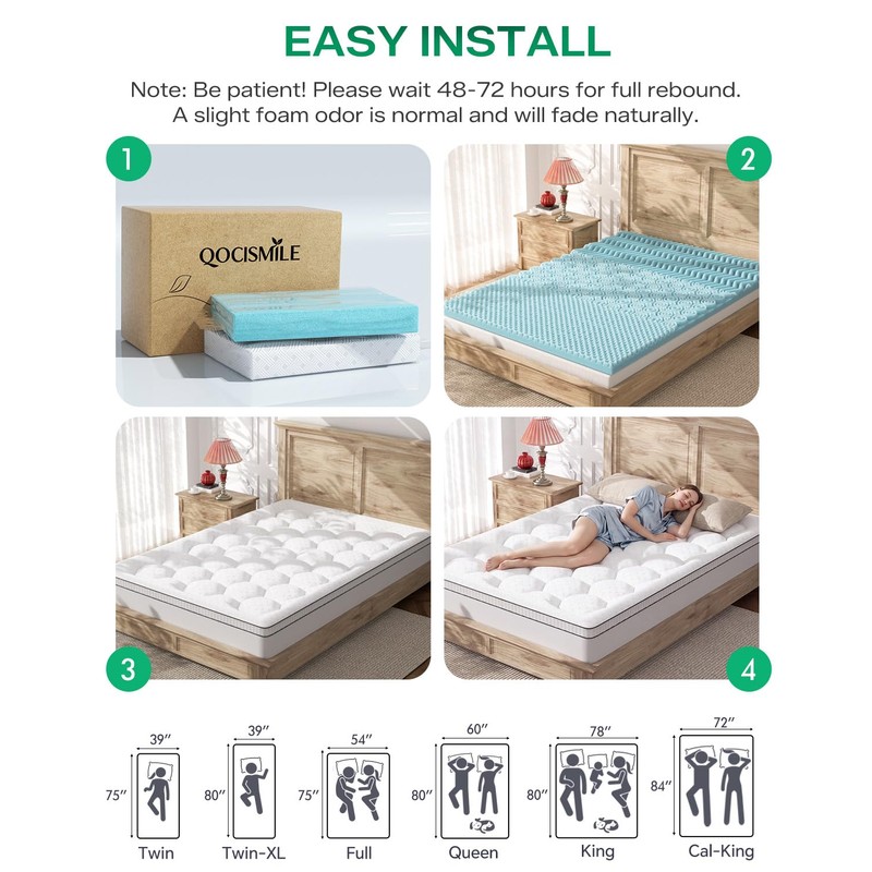 Dual Layer 4 Inch Full Size Mattress Topper, Memory Foam