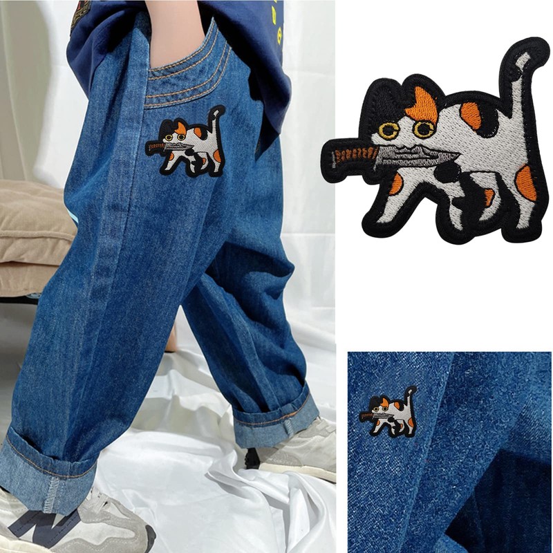 DragonX2 Patch, Pack of 2 IRON_ON_TRANSFER_DESIGN, Polyester, Multicoloured, Cat Pattern,