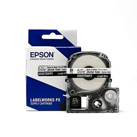 Epson LABELWORKS 205STBWPX Tape Cartridge - Black on White Shrink Tube Industrial Label Maker Tape - AWG 8-12, 3/16" (5MM) Wide, 8 ft (96")