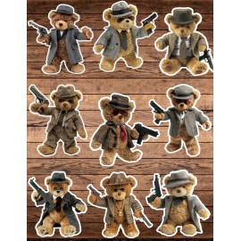 Handmade Gangster Bear Die Cut Vinyl Stickers Set Notebook Laptop Waterbottle