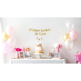 57 Never Looked So Good Gold Glitter Banner - 57th Anniversary and Birthday Party Decorations