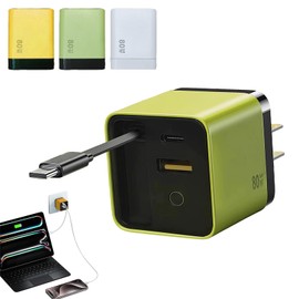 3 in 1 Gan Charger,Scalable 80w Max Fast Charger Module with Type-C Cable and 2 USB Ports, All in One Charger Retractable Phone Wall Plug (Green)