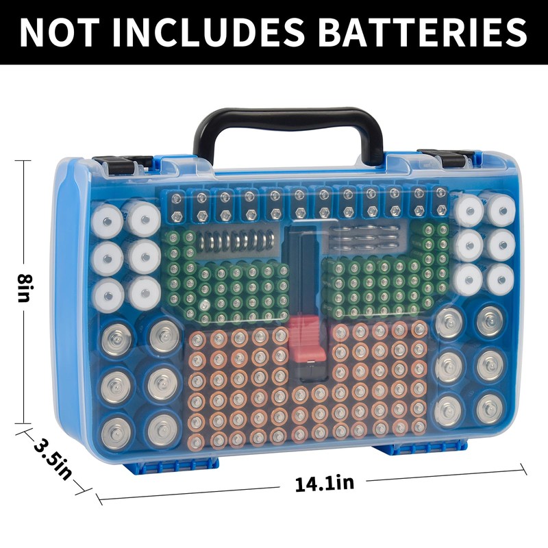 Battery Storage Organizer Case Holder Box with Tester, Double-Sided Batteries