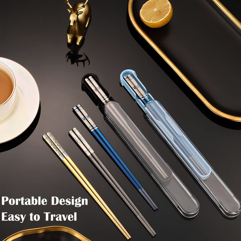 Portable Chopsticks Reusable with Case,Metal Stainless Steel Chopstick with Titanium