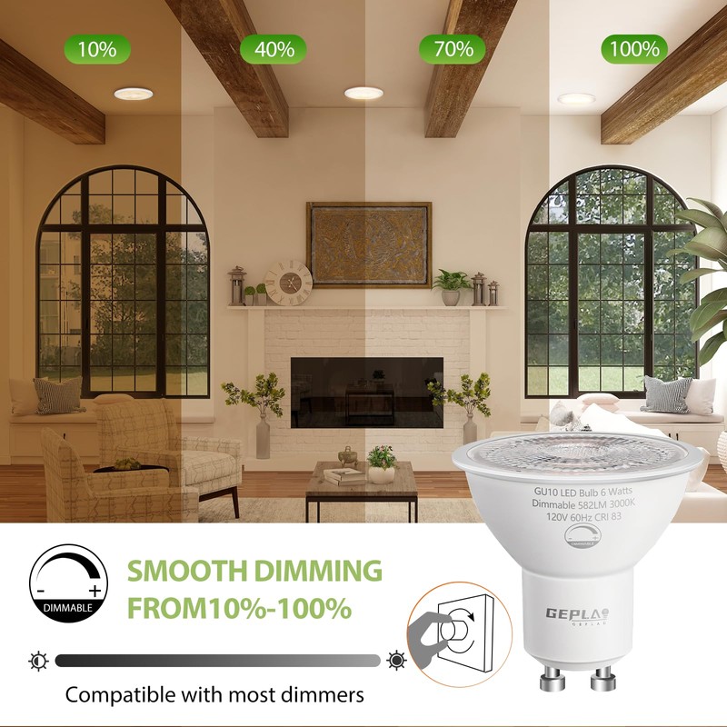 6 Pack GU10 LED Spotlight Bulbs,Dimmable, 5000K Daylight 582LM, 50W