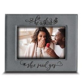 BELLA BUSTA- He Asked. She Said YES- Engagement Leather Photo Frame (5"x 7" Horizontal)