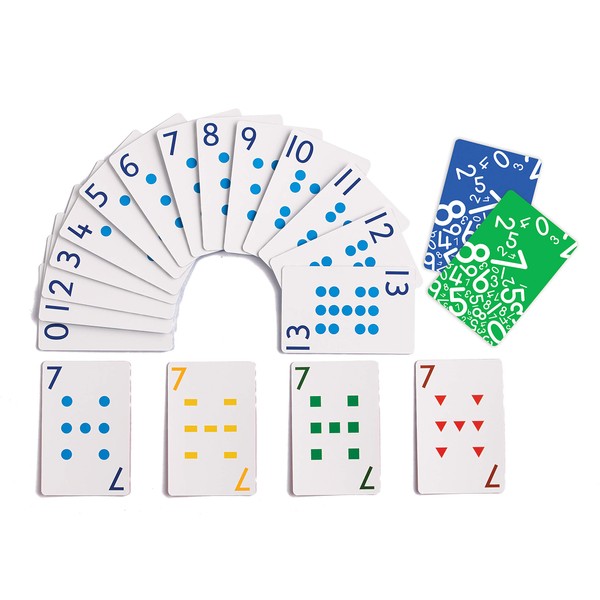 edxeducation School Friendly Playing Cards - In Home Learning Game - Set of 8 Decks - 448 Cards - Multicolored Patterned Cards Numbered 0-13 - Teach Counting and Probability