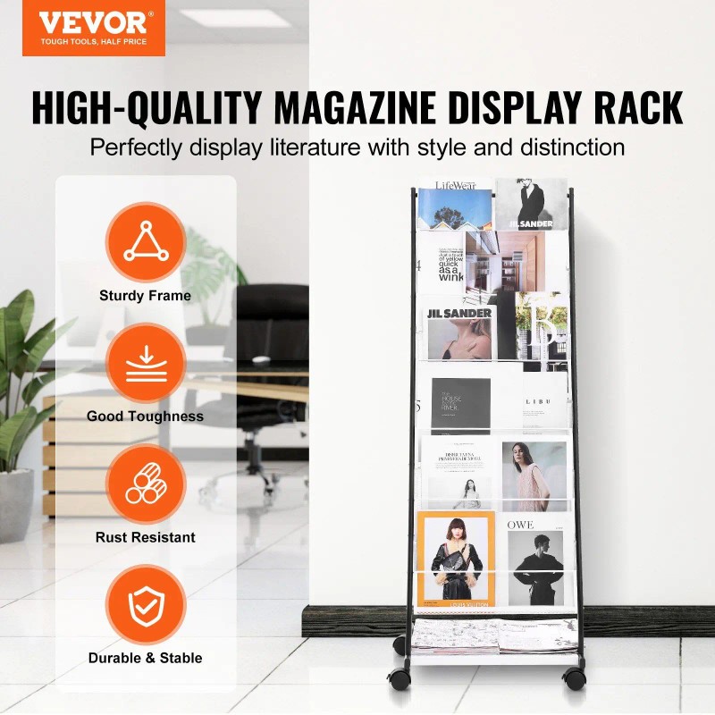 6-Tier Floor Standing Magazine Rack Display Stand Brochure and Newspaper