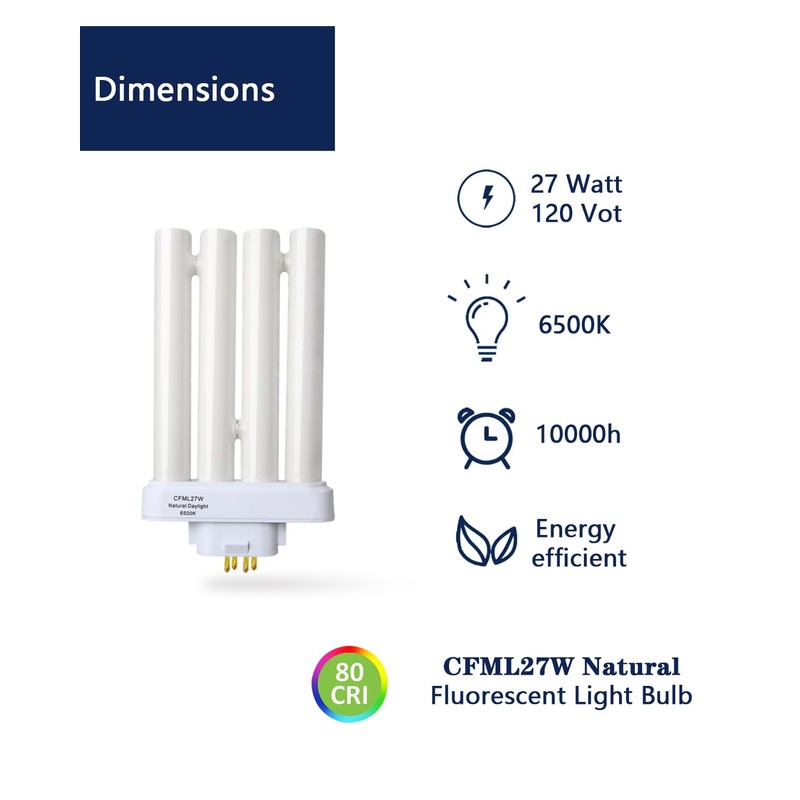 Valoisa CFML27VLX Replacement Fluorescent Light Bulb, Natural Daylight Spectrum 6500K,Compatible