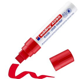 edding 4090 Chalk Marker - Red - 1 Chalk Pen - Chisel Tip 4-15 mm - Wide Chalk Pen for Blackboard, Wipeable - for Writing on Windows, Glass, Mirrors - Blackboard Pen with Opaque Colours