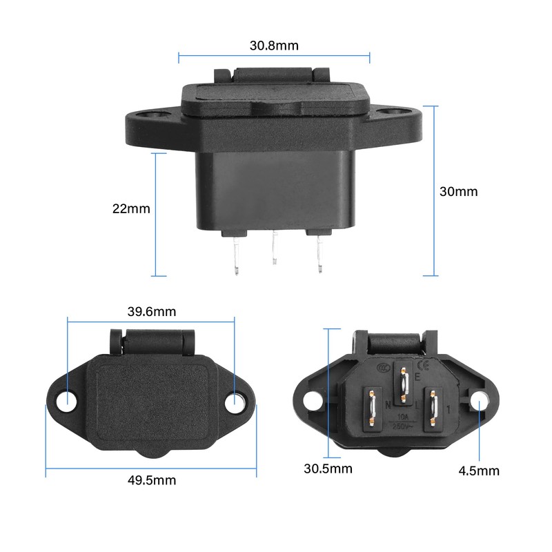 PNGKNYOCN C14 Panel Mount Plug，AC 250V 10A IEC 320 C14