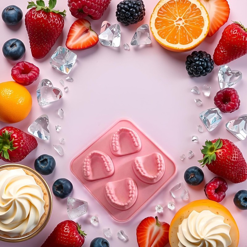 2Pcs 4Hole Denture Teeth Shaped Ice Cube Mold Silicone Ice