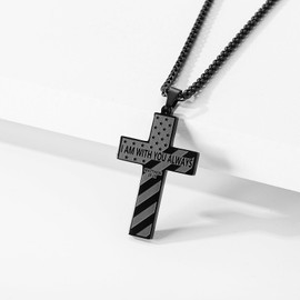 VULETO Cross Necklace for Men Boys, Black American Flag Bible Verse Stainless Steel Pendant Chain Easter Graduation Valentines Religious Christian Catholic Jewelry Gifts for Kids Teen Teenage Son Age 28:20