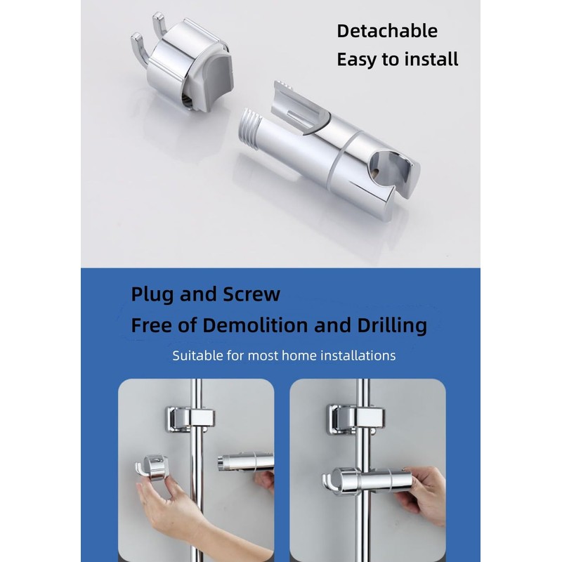 WUBAYI Shower Head Holder with 2 Hooks, Universal Shower Bracket