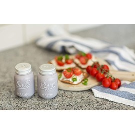 Comfify Vintage Mason Jar Salt & Pepper Shakers Adorable Decorative Mason Jar Decor for Vintage, Rustic, Shabby Chic - Sturdy Ceramic in Grey - 3.5 oz. Cap.