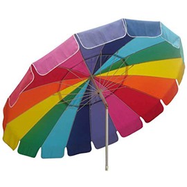 Impact Canopy 8' Beach Umbrella, UV Protected, Vented, Tilt Pole, Sand Anchor, Carry Bag, Rainbow