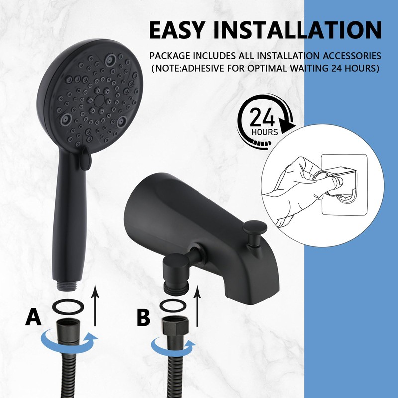 Sperwoesy Slip-On Tub Spout with Diverter, High Pressure 8 Settings