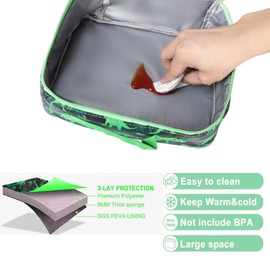 EnigmaMama Bento Box for Kids Lunch Box Set with Reusable Kids Pouches Lunch bag Cute Toddler boys Lunch Cooler Organizer Lunch Tote (Green Dinosaur blunch bag+lunch box)