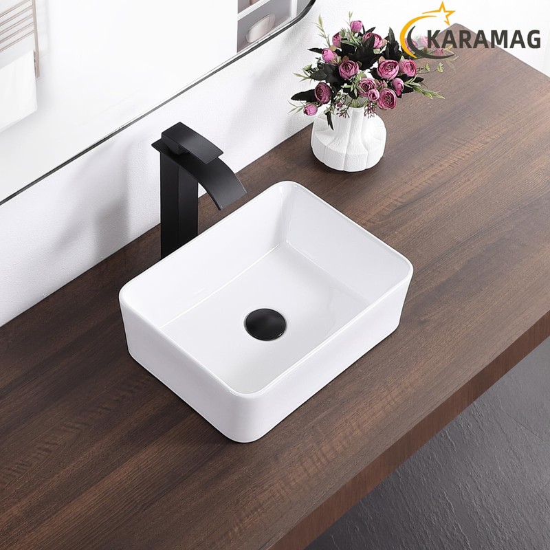 White Vessel Sink Rectangle 16"x12" Bathroom Sink Rectangular Modern Above