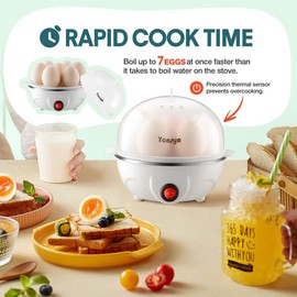 Easy Egg Cooker Electric 7-Egg Capacity, Soft, Medium, Hard-Boiled Egg Cooker with Auto Shut-Off, Measuring Cup Included, BPA Free, Classic White - Color: white